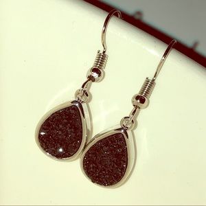 Black Druzy Stainless Steel Dangle Earrings